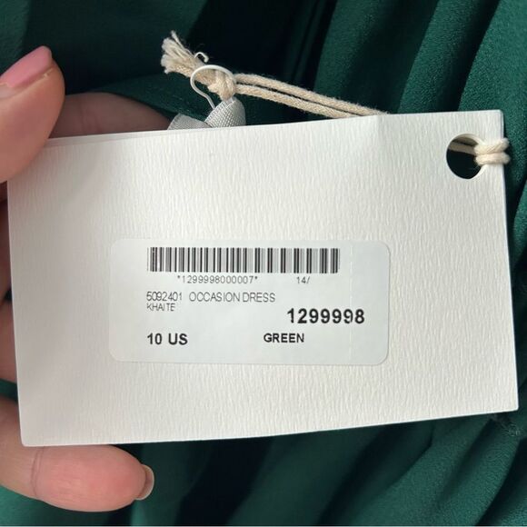 KHAITE Cara Pleated Stepped-Hem Satin Dress in Green - Picture 15 of 16